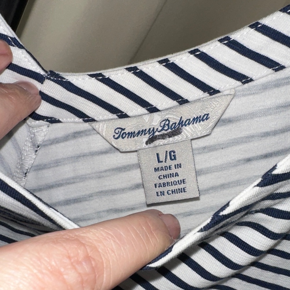 Tommy Bahama Blue and White Striped Dress with Colorful Floral Design - Picture 2 of 6